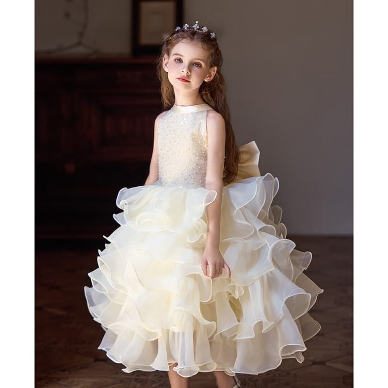 High-end girls' dress, light luxury, niche, beautiful birthday flower girl, princess tutu skirt, children's host piano performance