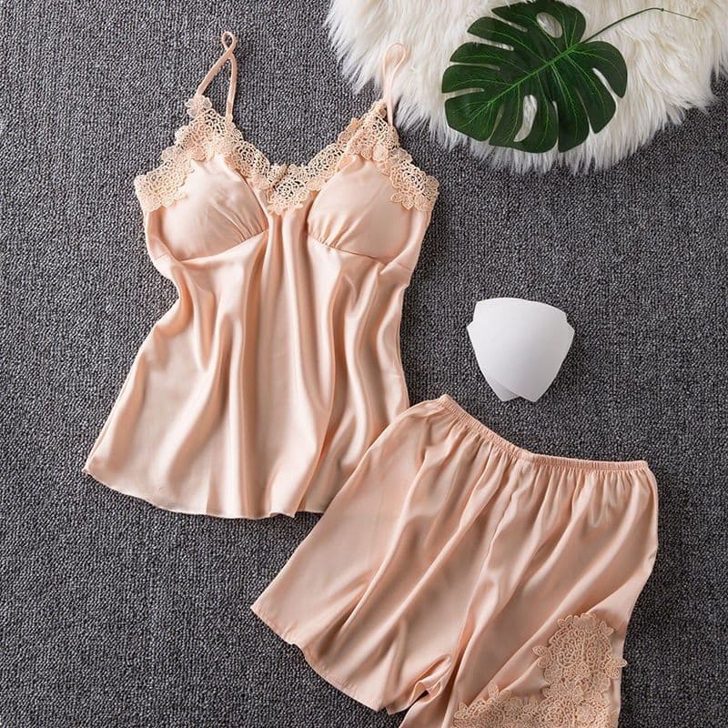 Women's Sexy Five-Piece Silk Pajama Set, Thin, Plus Size, Long Sleeve, Robe, Nightgown, Camisole with Padded Bra, Wearable Outside