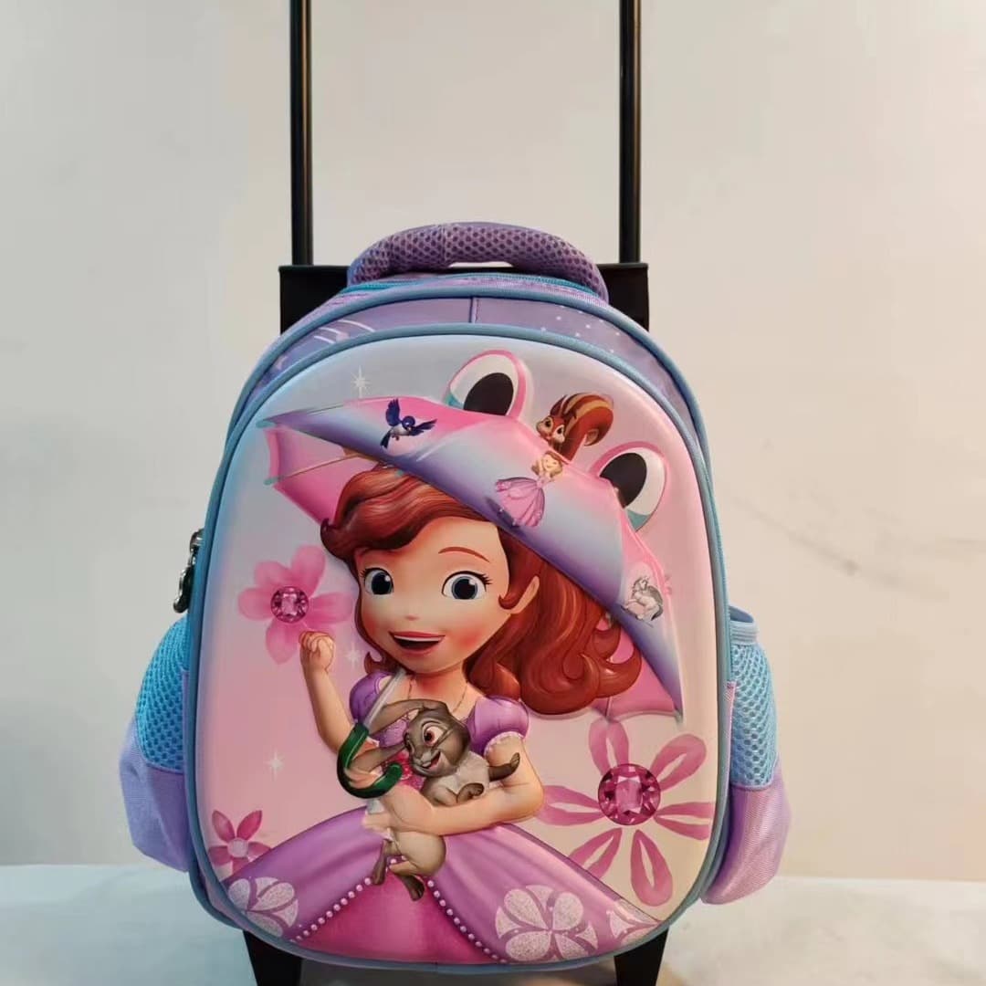 Kindergarten Fixed Handle Lightweight Round Pole Trolley Backpack 12-inch Unisex Trolley Backpack