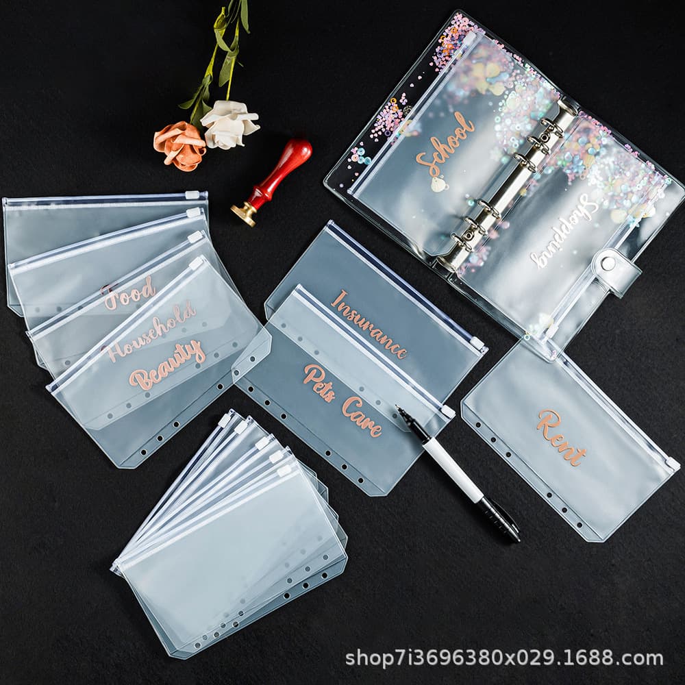 Cross-Border PVC Transparent Bag, A6 Planner, A5 Storage Zipper Pouch, Document Bag, Budget Book, Business Card Holder, A4 Loose-Leaf Pocket
