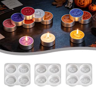 Four-Cell Round Halloween Candle Silicone Mold, DIY Pumpkin Ghost Skull Scented Candle Mold Wholesale