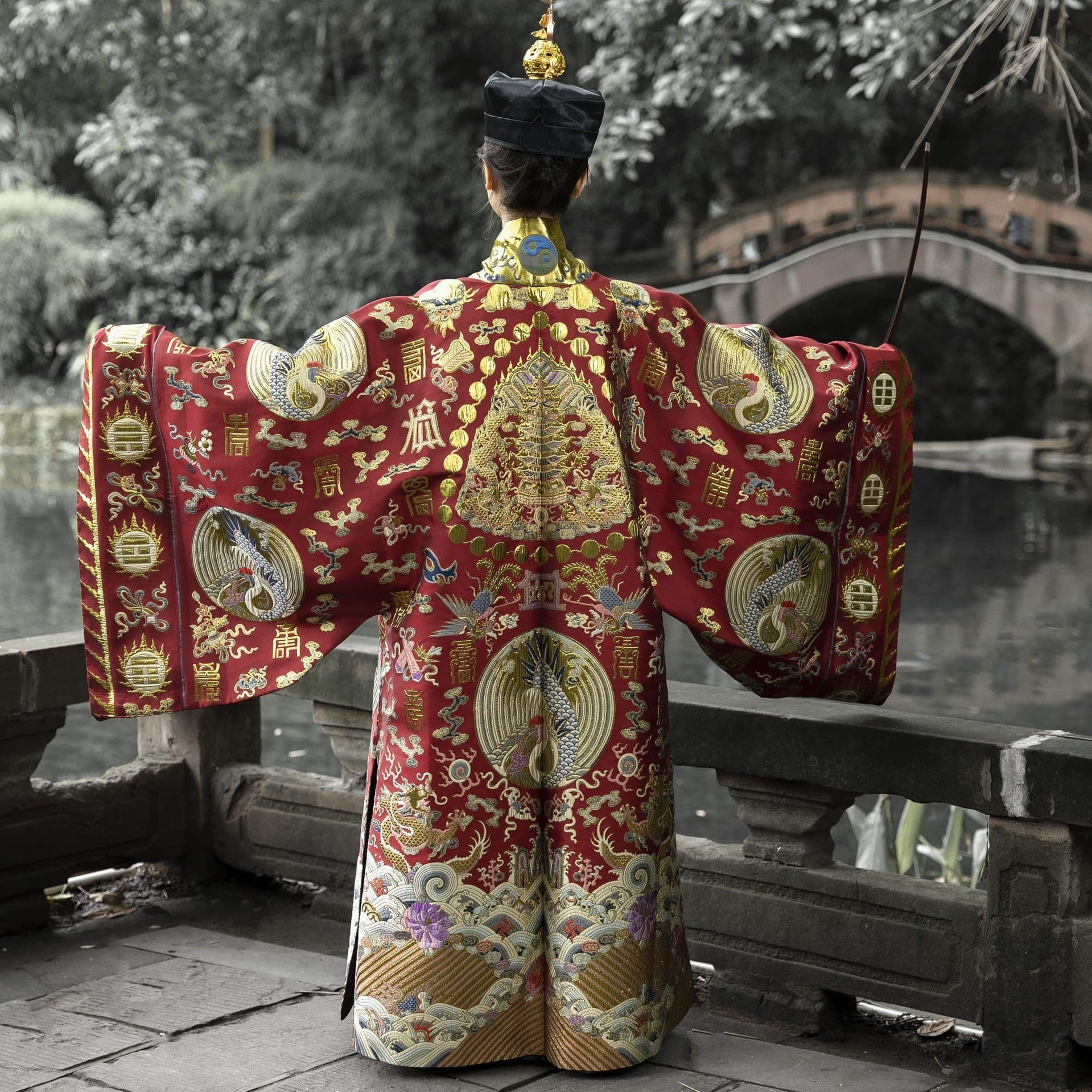 Taoist Priest Yijiangnan Ritual Garment Brocade Four Seasons Small Sleeve Taoist Robe Style Formal Wear Restoration Nine Cranes High Merit Red Yellow