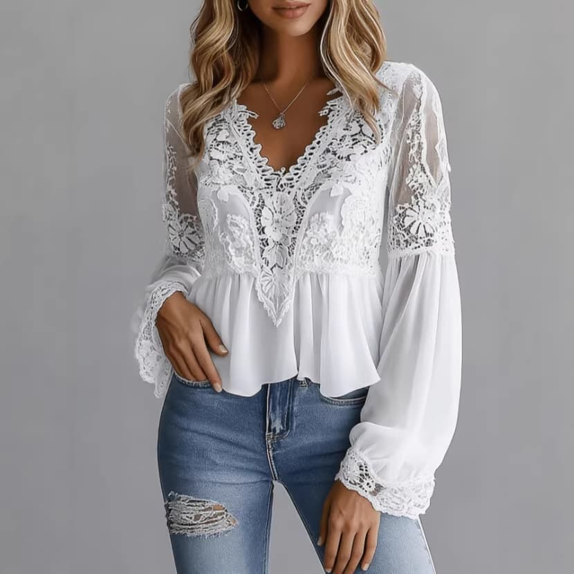 New European and American cross-border chiffon lace hollow-out shirt for women, Amazon style.