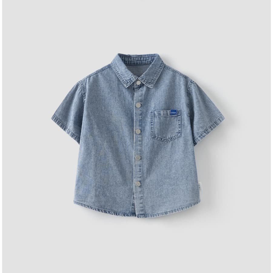 Jiong Kids Summer New Korean Style Casual Boys' Denim Shirts for Small and Medium-sized Children Loose Breathable Short-Sleeved Tops Trendy Style