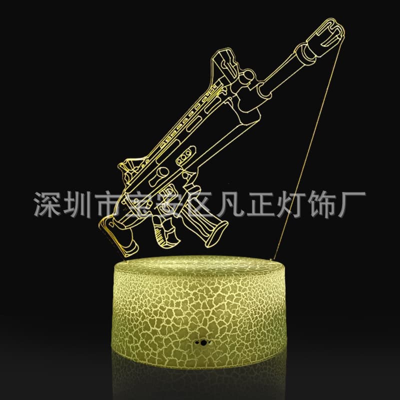 Cross-border exclusive supply of AK47 assault rifles, pistols, Fortnite series 3D table lamps, colorful touch LED night lights