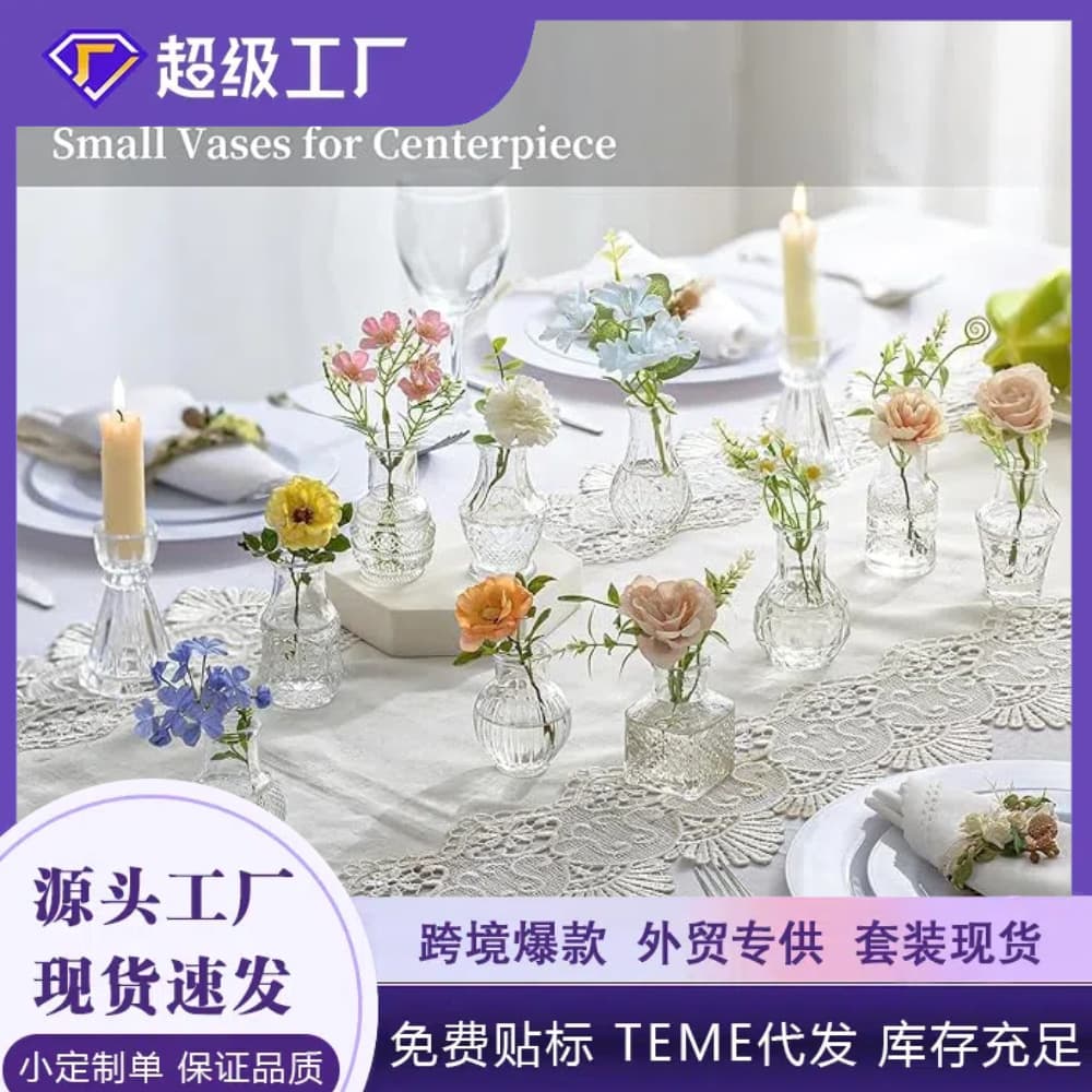 Amazon Hot Selling Mini Vase Set, European Style Ins Vases for Flower Arrangement, High-End Living Room Kitchen Decor