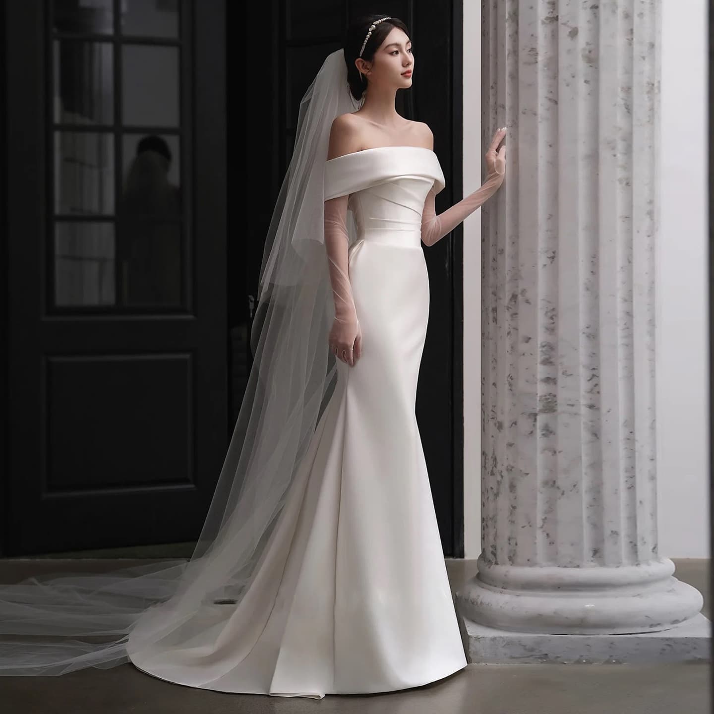 Export Satin Light Wedding Dress 2025 New Strapless Mermaid Dress Simple Wedding Dress D119