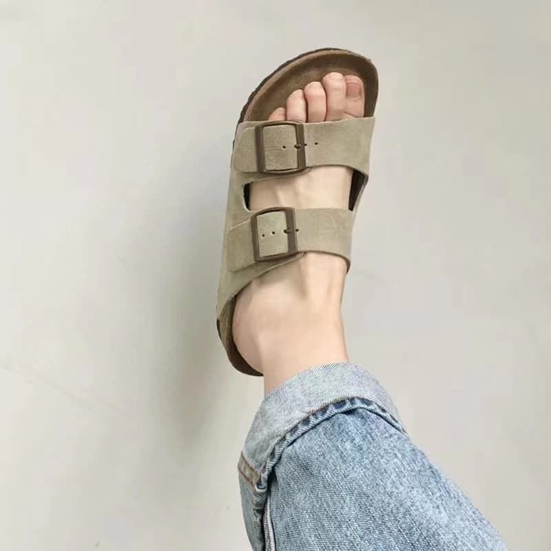 [In Stock] Genuine Leather Birkenstock Sandals for Women Summer Outdoor Thick Sole Half Slippers 2025 Retro Women's Shoes