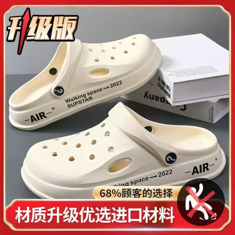 Men's Crocs, Summer Student Slippers, Dormitory Casual Non-slip Beach Shoes, Breathable Closed-toe Slippers, Half-length Sandals