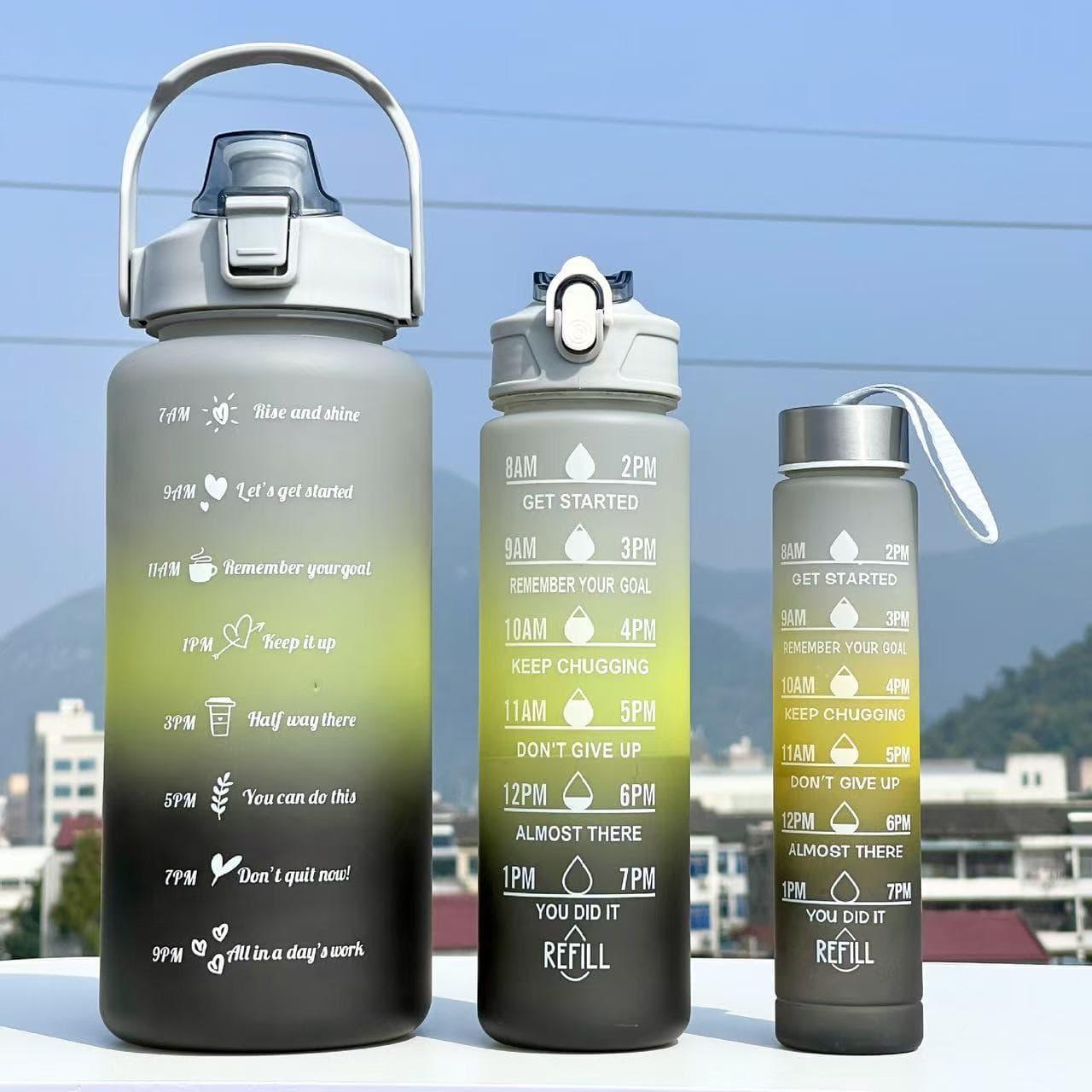 Cross-Border Best Seller In Stock Large Capacity Plastic Cup 3-Piece Set Gradient Color Water Bottle Portable Outdoor Straight Body Water Bottle Set