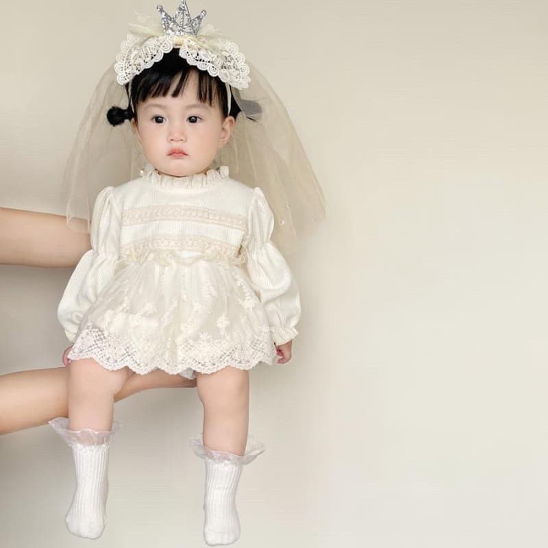 2025 Spring and Autumn New Infant and Toddler Waffle Lace Long-Sleeved One-piece Harness Dress for Baby Girls and Princess Covered Romper Suit