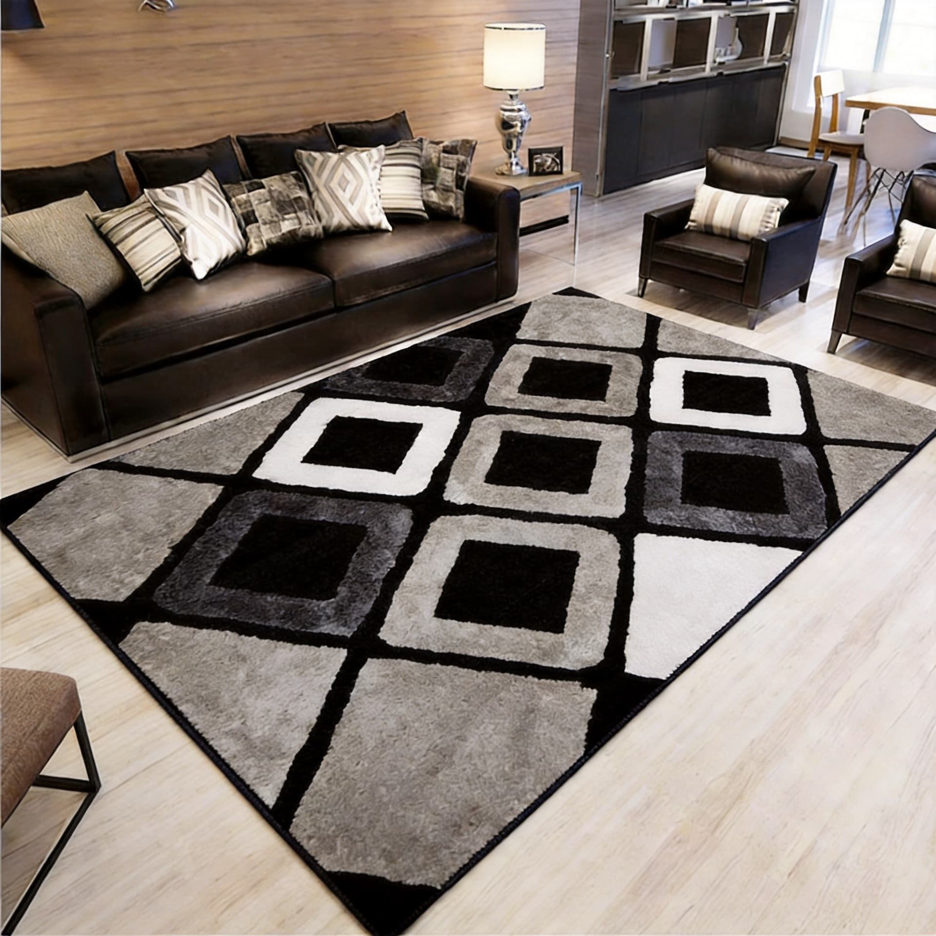 Home Living Room Carpet Foldableing Black and White Bedroom Bedside Mat Printed Crystal Velvet Thickeneded Cross-Border Export Carpet