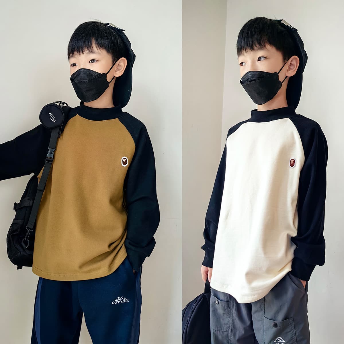 2025 Autumn/Winter Children's Pure Cotton Cashmere Brushed Mid-Neck Base Layer, Boys' Girls' Color-Block Top Warm Underwear