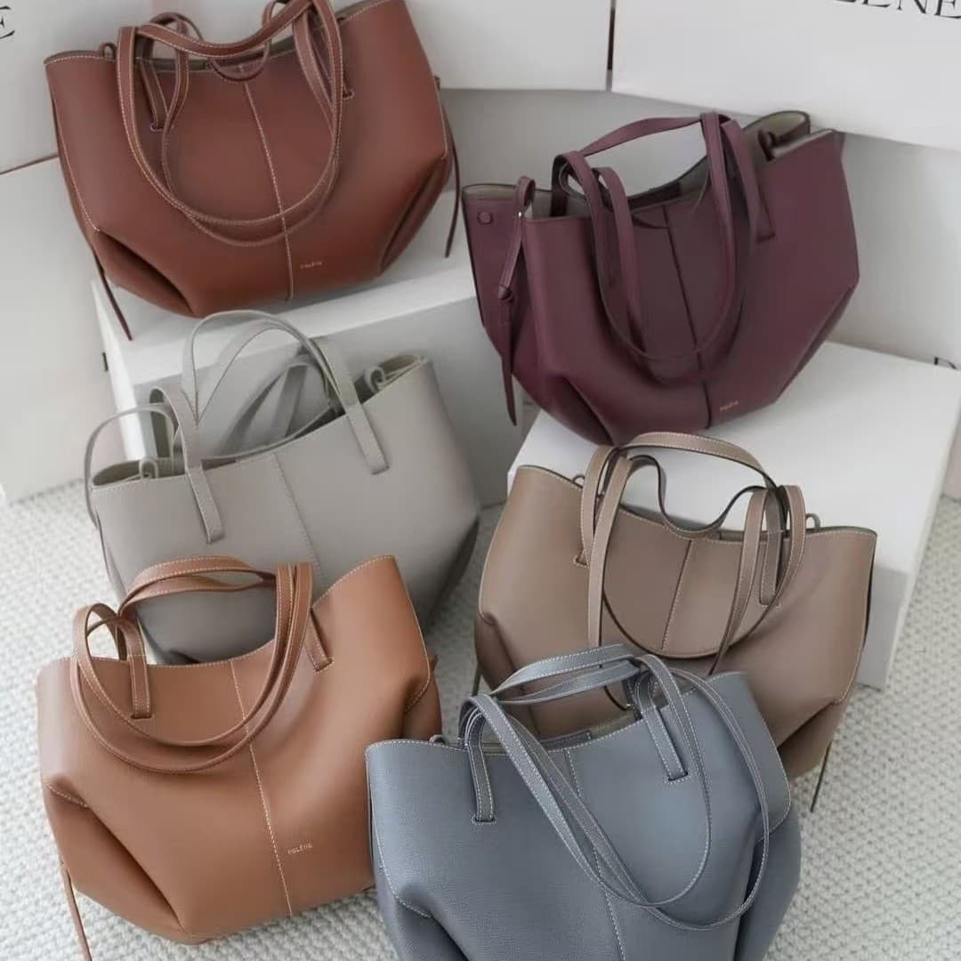 Polene Cyme Wing Bag Cross-border Shoulder Handbag Underarm Tote Bag Cowhide Bucket Bag Large Capacity