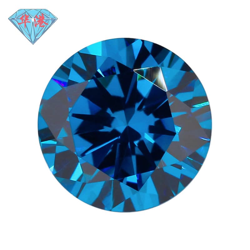 Huagang Gems: Round deep blue zircon gemstone beads for rings, synthetic pointed-bottom cubic zirconia CZ, 5A grade.