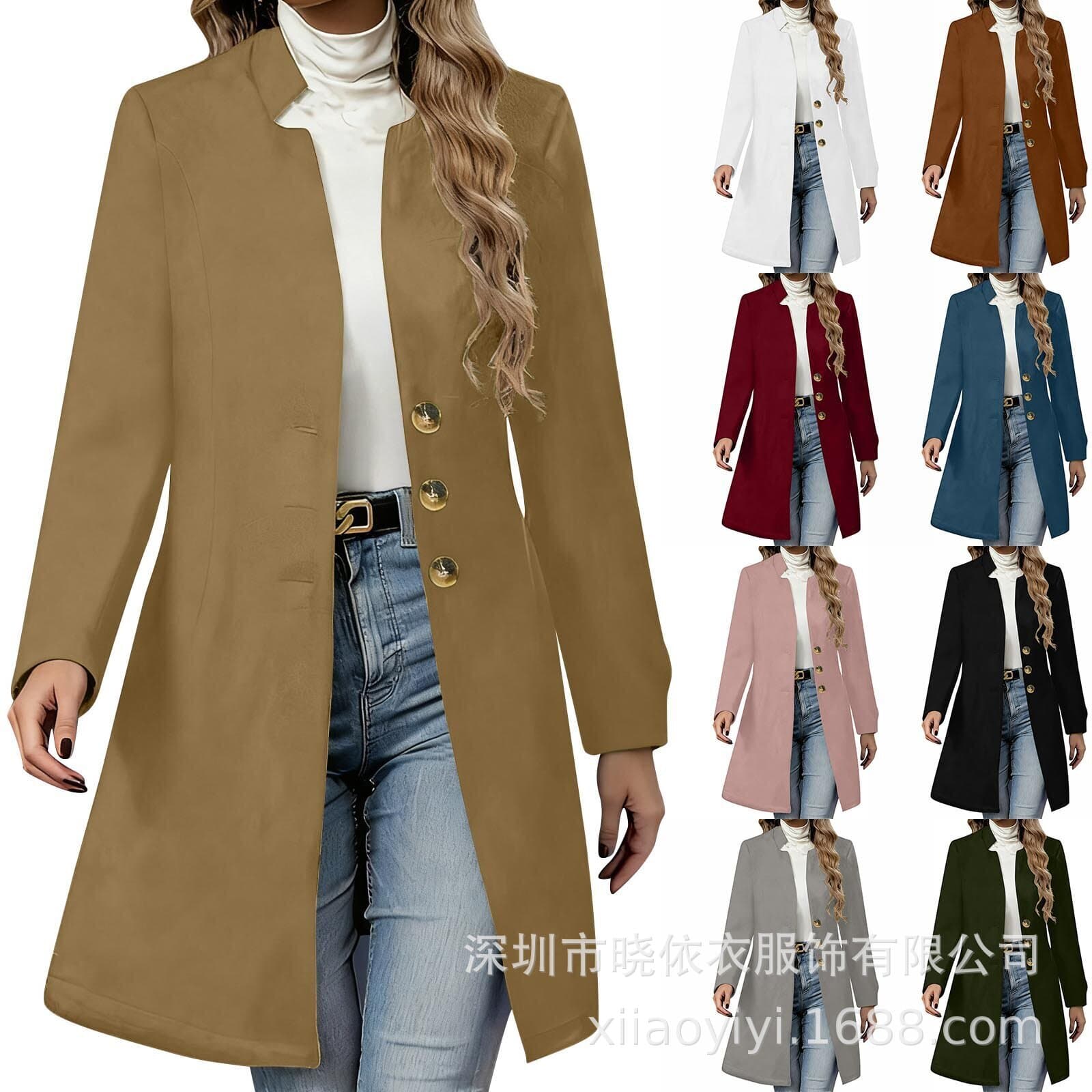 Amazon Cross-Border Europe and America Bestseller New Women's Long Autumn and Winter Slim Fit Solid Color Wool Coat