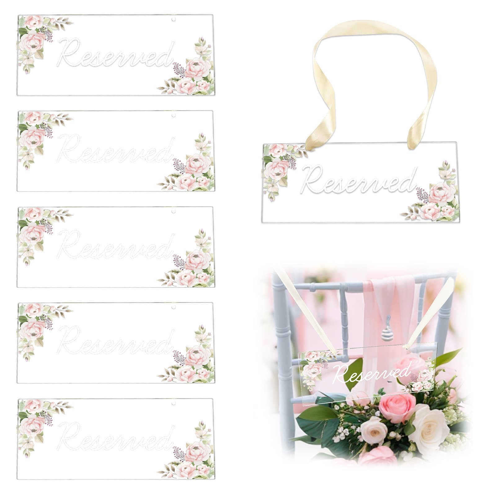 Cross-border Hot-Selling Romantic Reserved Sign with Floral Accents, Elegant Transparent Design for Dreamy Ceremony Vibe