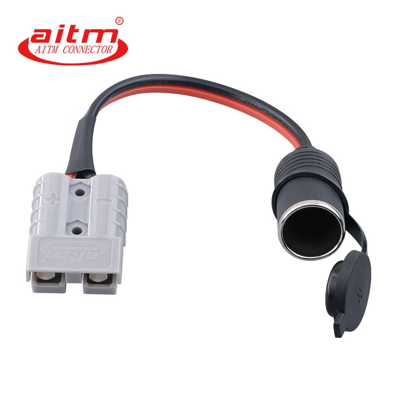 Processing Customization, Dual-Pole Plug 50A Cigarette Lighter Female with Cover 16AWG Dual Parallel Wire 30cm Power Connector