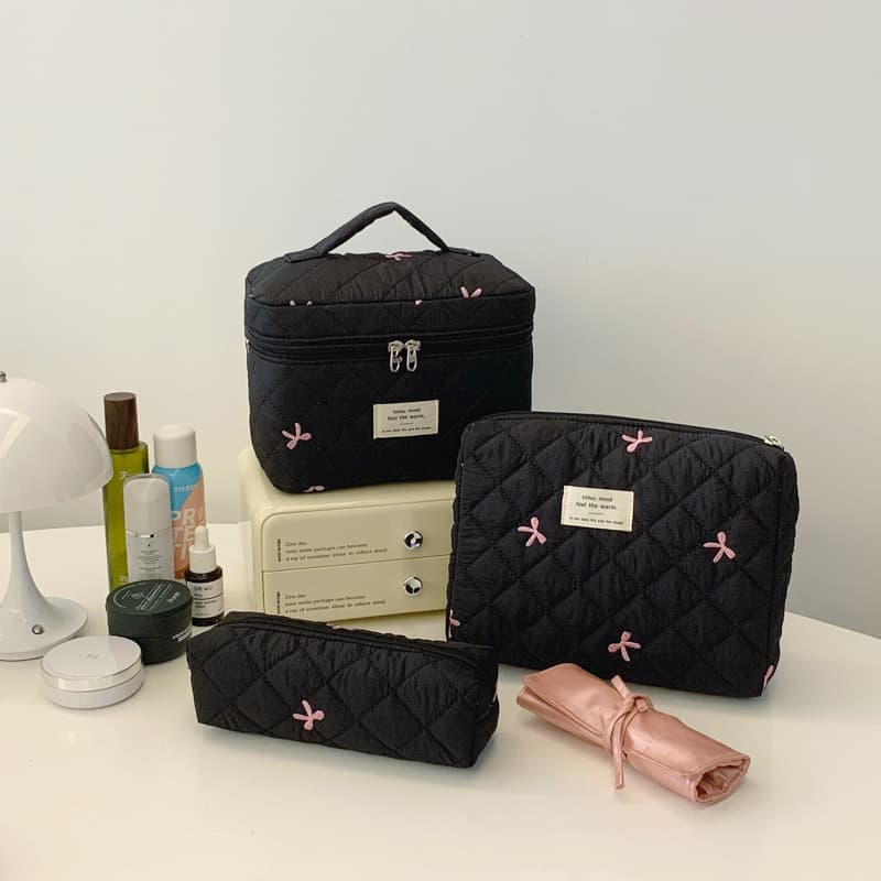 2026 New Korean Style Cross-Border Small Bow Makeup Bag Niche Pencil Case Cosmetic Storage Pouch Cute Travel