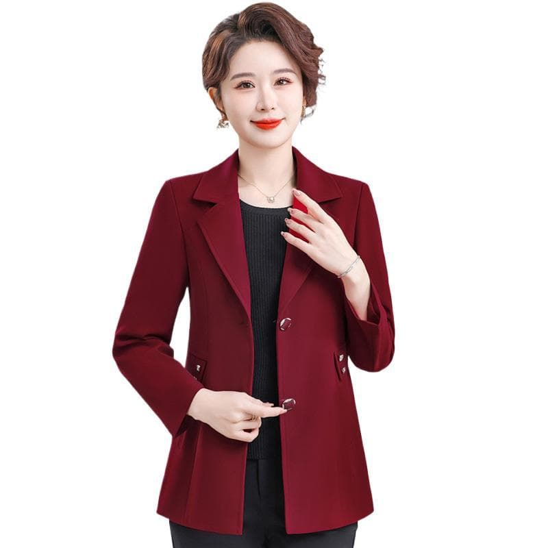 Short Blazer for Petite Middle-Aged Women Spring Autumn Mother of Groom Wedding Red Senior Women Jacket