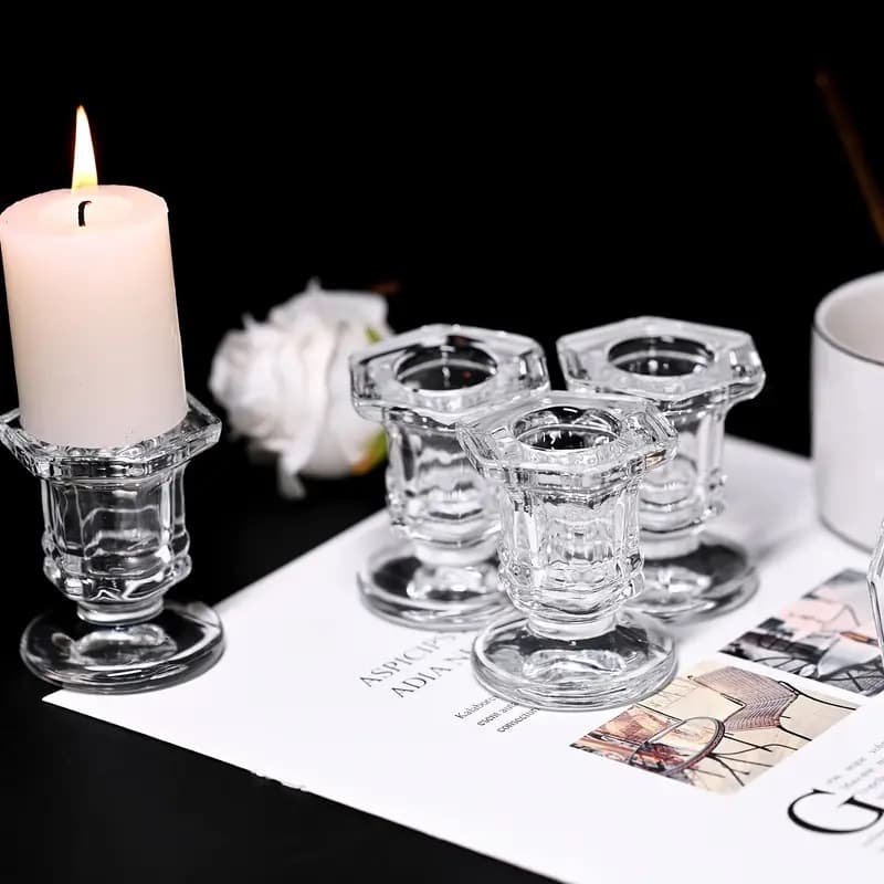 European Minimalist Glass Candle Holder, Taper Candle Base, Romantic Table Ambiance Decorative Ornament