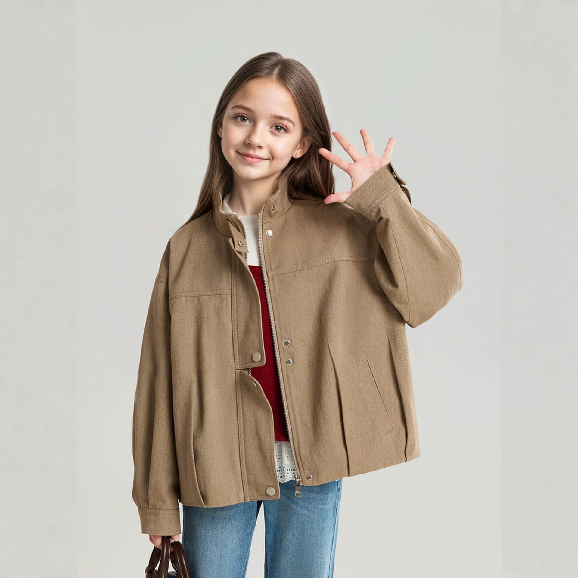 Huiba Season Girls Cross-Border American Style Khaki Cargo Barn Wind Jacket 2026 Early Autumn Stand Collar Motorcycle Jacket