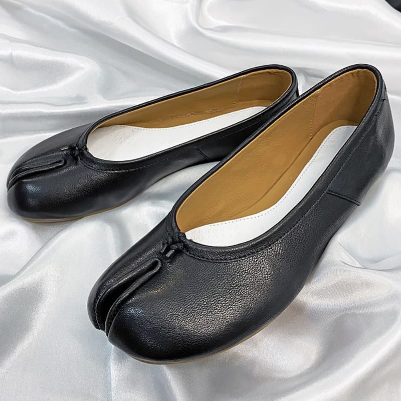 Factory Drop Shipping Trendy Split-Toe Shoes Genuine Leather Soft Sole Egg Roll Flats Shallow Mouth Women's Personality Dance Shoes