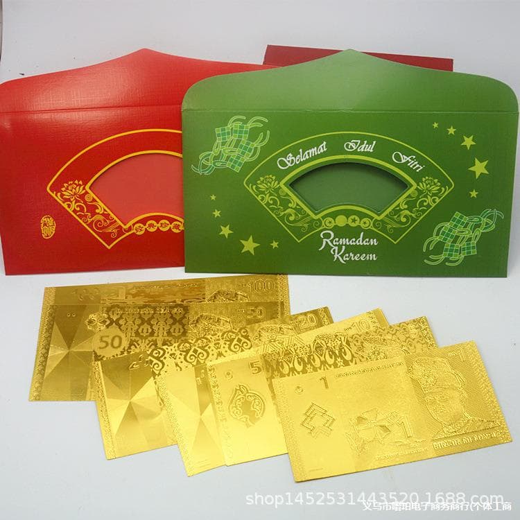 Malaysian gold foil gold banknote green leather green envelope red envelope overseas gold coin red envelope collection commemorative banknote gift