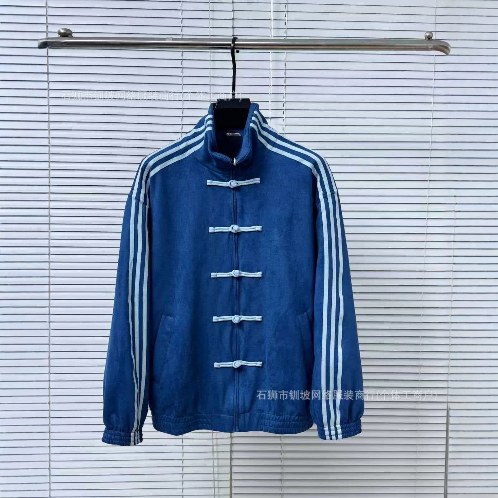 Cross-Border Trade Three-Stripe Stand-Collar Jacket for Men, Spring Trendy Outfit, New Chinese-Style Buttoned Tang Suit Top with Premium Feel