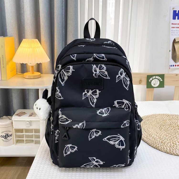 Minimalist Forest-Style Contrast Letter Backpack, Ins Large-Capacity Solid Color Commuter School Bag