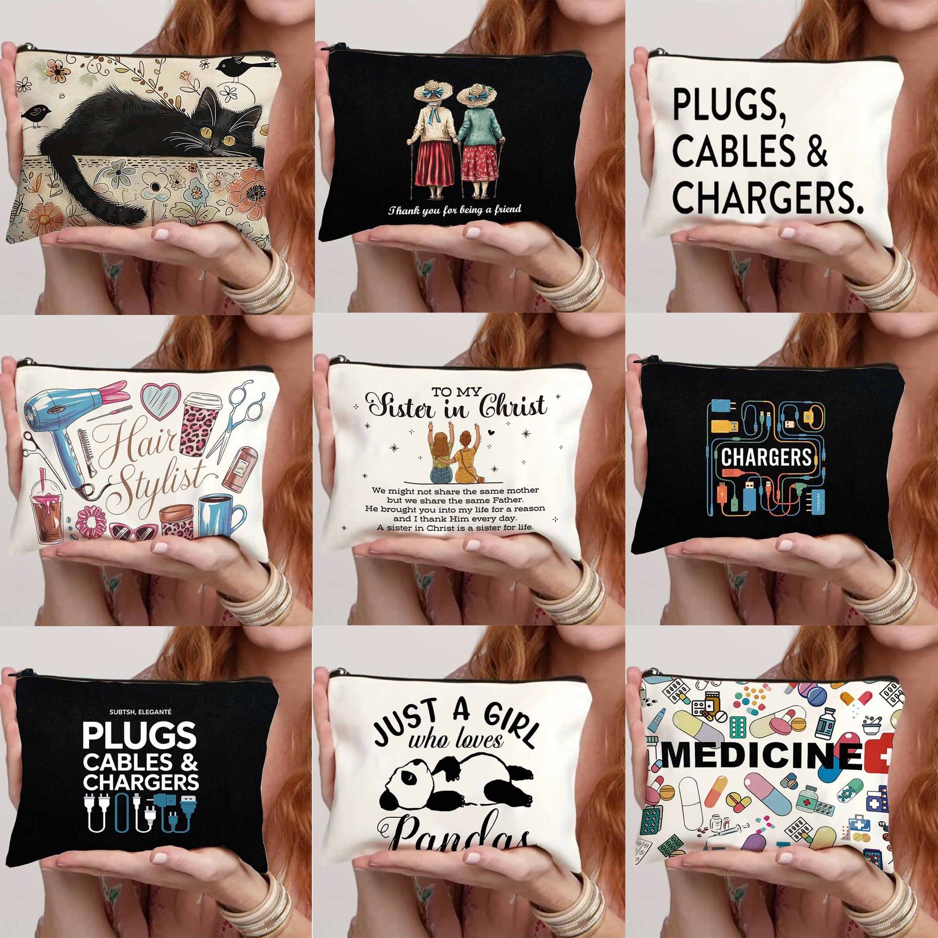 Cross-border Amazon creative zipper storage bag linen bag student pencil bag female multi-functional cosmetic bag wholesale