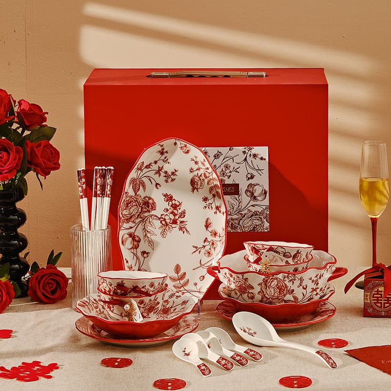 Rose Wedding Gift High-End Ceramic Bowl, Plate, Dish Tableware Gift Box Set, Housewarming Gift, Newlywed Wedding Gift