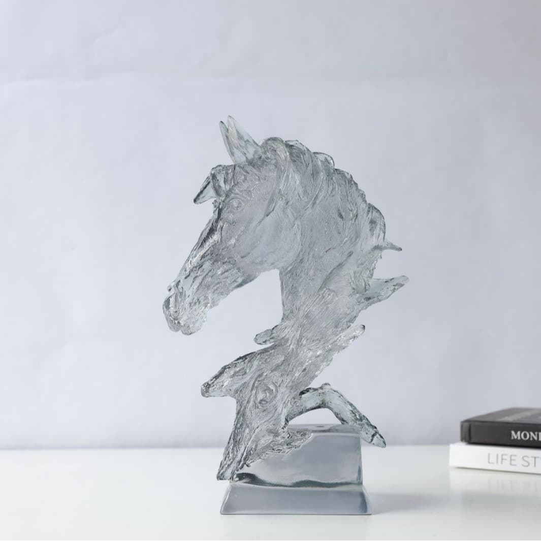 Light Luxury High-End Horse Sculpture for Success Housewarming Decoration Living Room Office Study Transparent Horse Head Artware