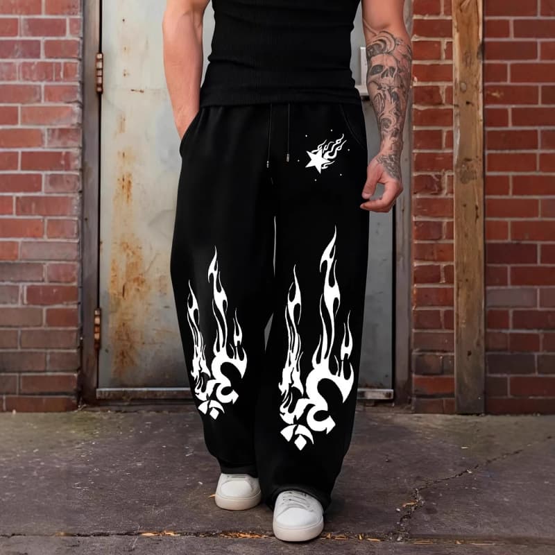 New spring and autumn Y2K dark gothic print loose slimming men's and women's lace-up sweatpants wide-leg sweatpants