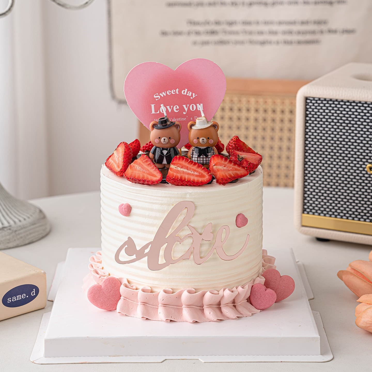 Chinese Valentine's Day suit dress couple bear candle cake decoration ornaments Love you love plug-in