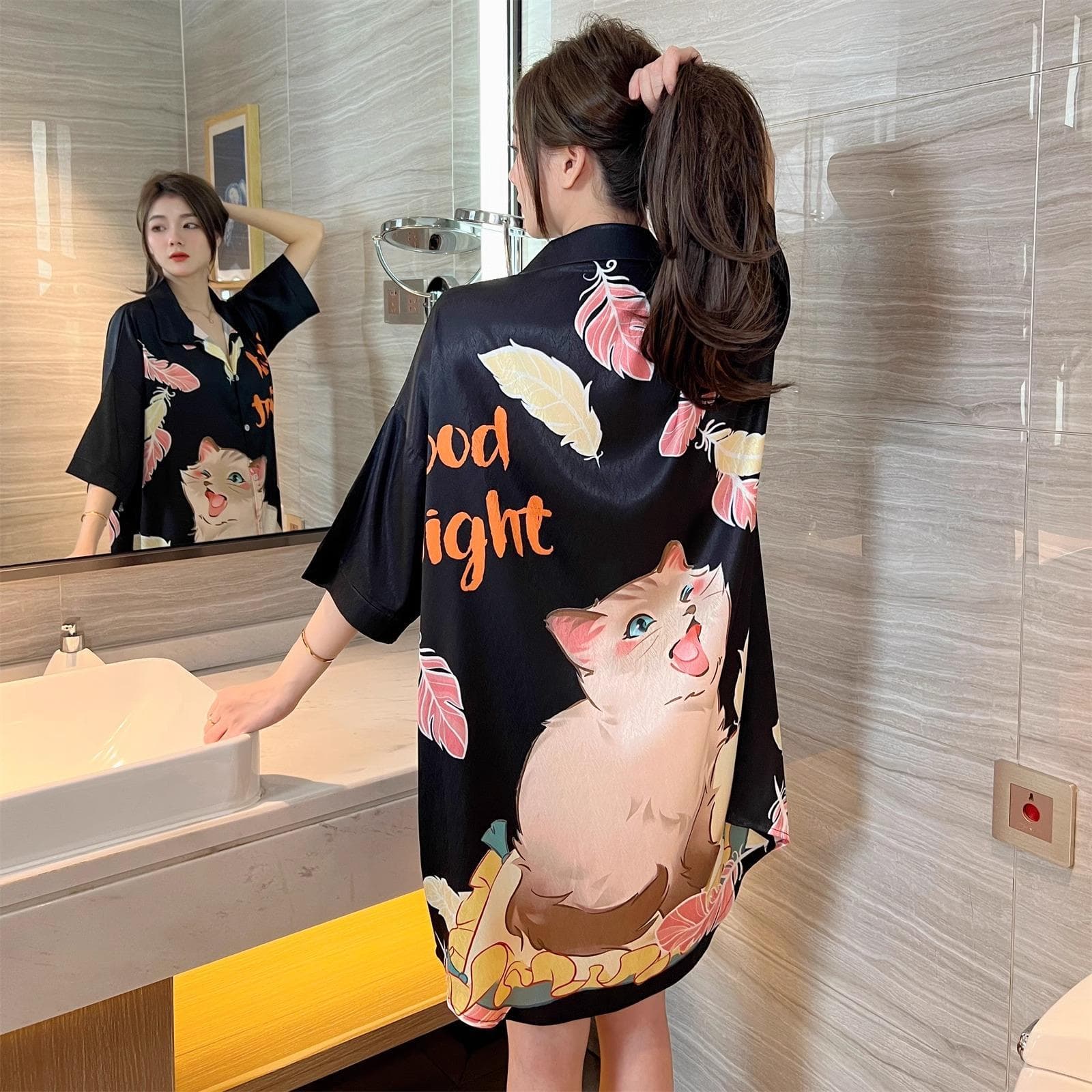 Women's Summer Silk Sexy Nightgown 2024 New Ice Silk Pure and Delicate Style High-End Cat Plus Size Outerwear Nightgown