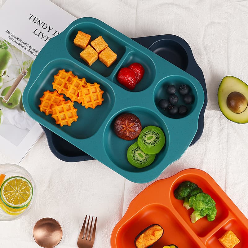 Wheat Straw Kids Plate, Divided Plate for Students, Kindergarten Cafeteria Lunch Tray, Thickened Fast Food Tray, Baby Food Plate
