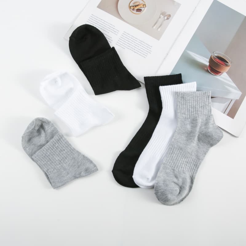 Spring/Summer Mid-Calf Solid Color Waistband Sports Socks for Men and Women, White, Student Anti-Odor, Moisture-Wicking, Breathable, Stacked Socks