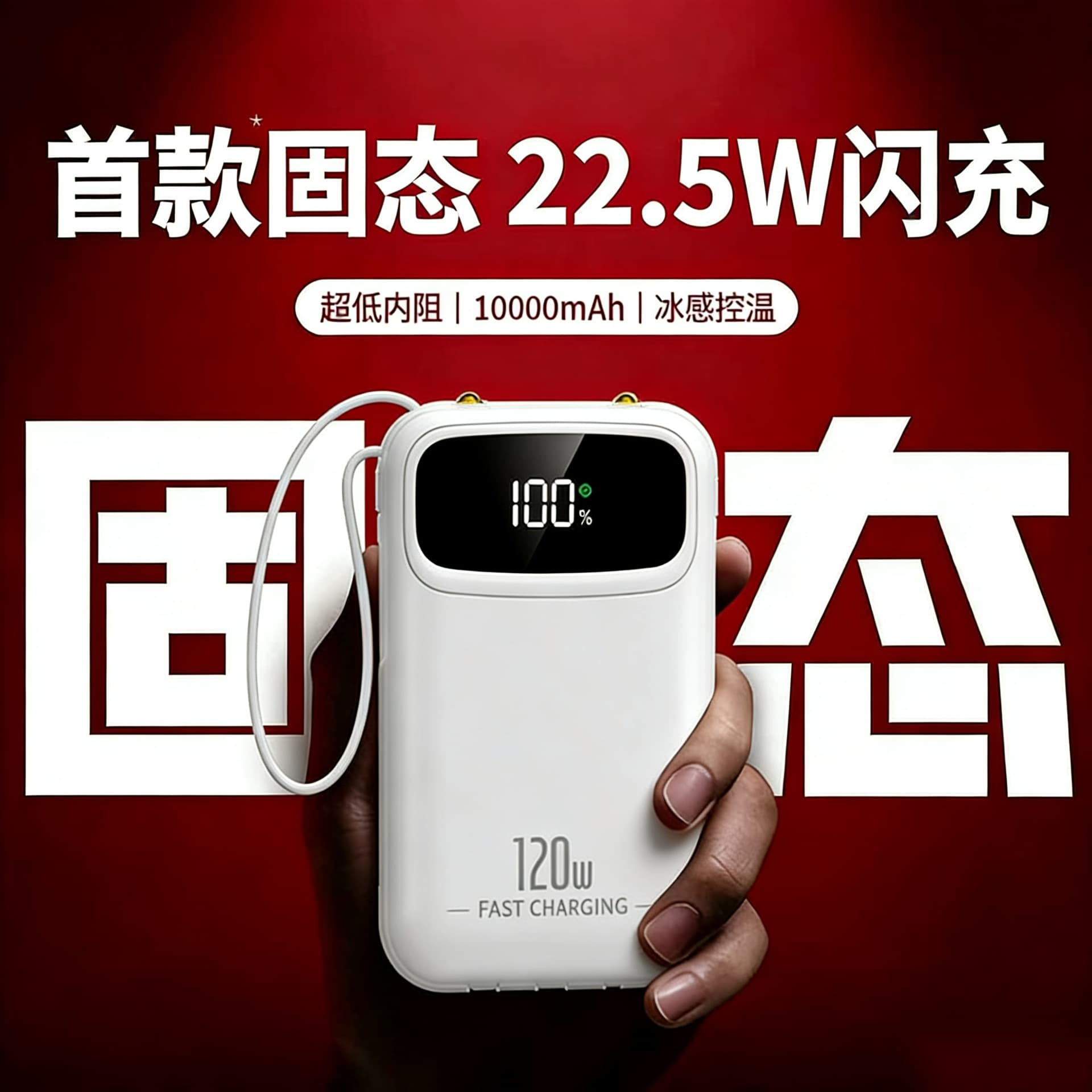 Solid-state Built-in Cable Large Capacity 3C Certified Capsule Power Bank 120W Super Fast Charging PD Mobile Power Supply