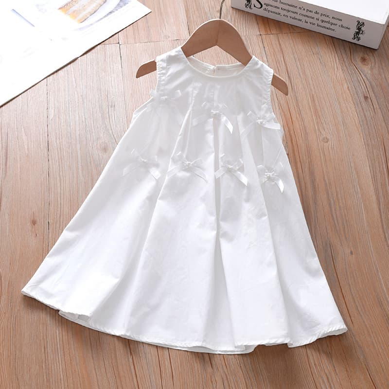 Special Price Girls Dress Korean Style Butterfly Bow White Vest Dress Cotton Tie-Dye Children's Clothing White Blank Wholesale