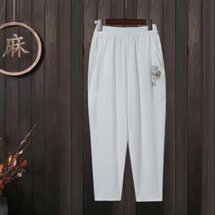 Ice Silk Cotton Linen Cropped Pants Mom Casual Pants Summer Thin Harem Pants High Waist Women Loose Lantern Pants Trendy