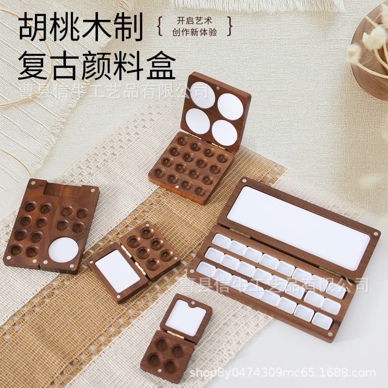 Spot watercolor paint box new solid wood wooden box palette portable hand ledger sketching paint box