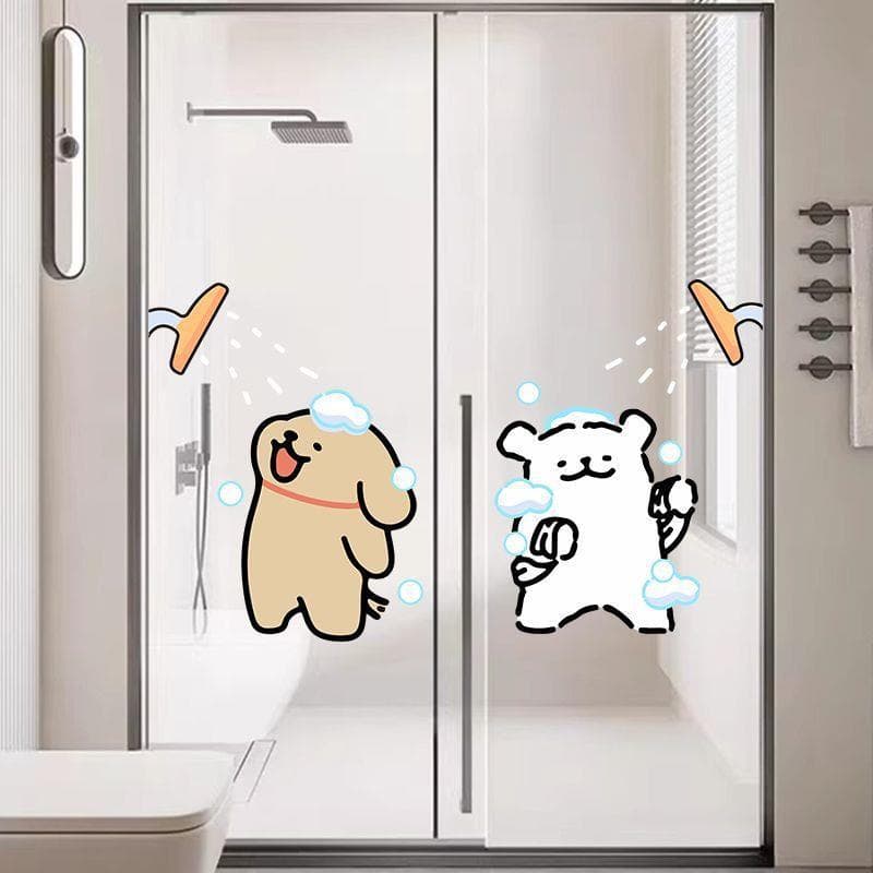 Ins-style Line Dog Bathroom Glass Door Static Sticker Cartoon Decorative Sticker for Kitchen and Toilet