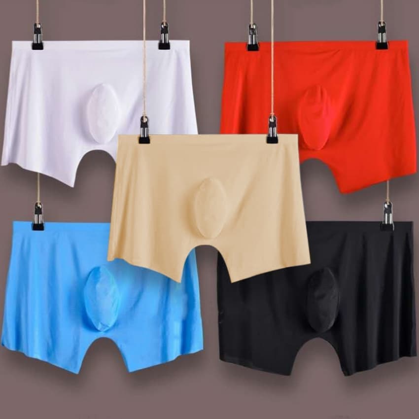 Men's Boxer Briefs Seamless Ice Silk Transparent Sexy Underwear Solid Color European Size Mid-Rise