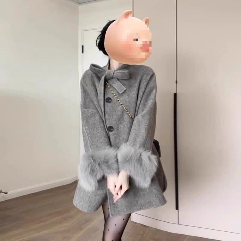 Gray woolen coat for women in autumn and winter, Korean style, high-end, fashionable little dress, super nice woolen coat to keep warm