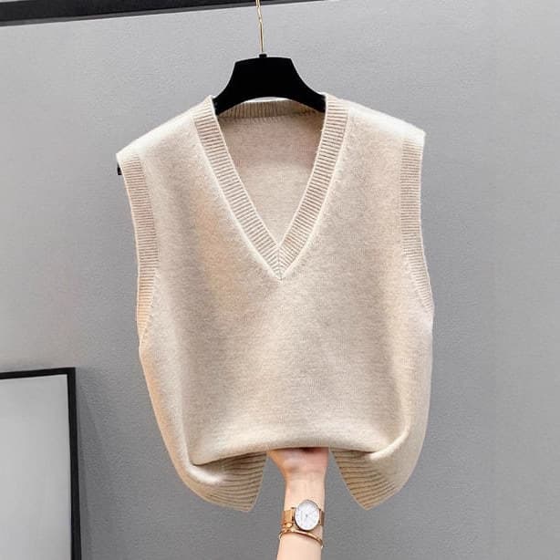 2025 New Knitted Vest Sleeveless Jacket Spring/Autumn Shoulder Warmer Women's Sweater Korean Style V-Neck Loose Winter Vest