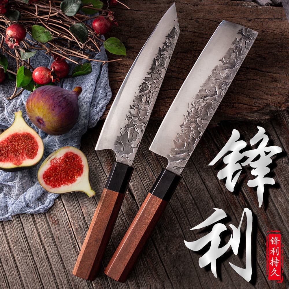 Forged Chef Knife Japanese Octagonal Handle Ebony Wood Hand Hammered Pattern Stainless Carbon Steel Kiritsuke 8 Inch Vegetable Knife