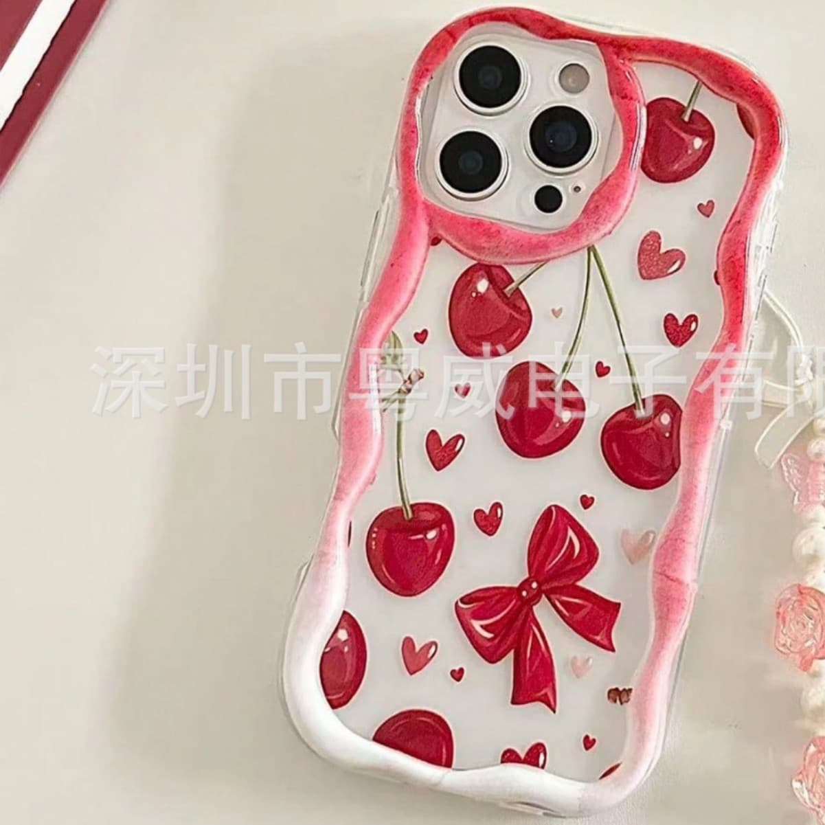 Red Cherry Heart Compatible with Apple 17 Pro Max Transparent 15 Plus Phone Case 14 Cream Case 13 Crystal 16 New
