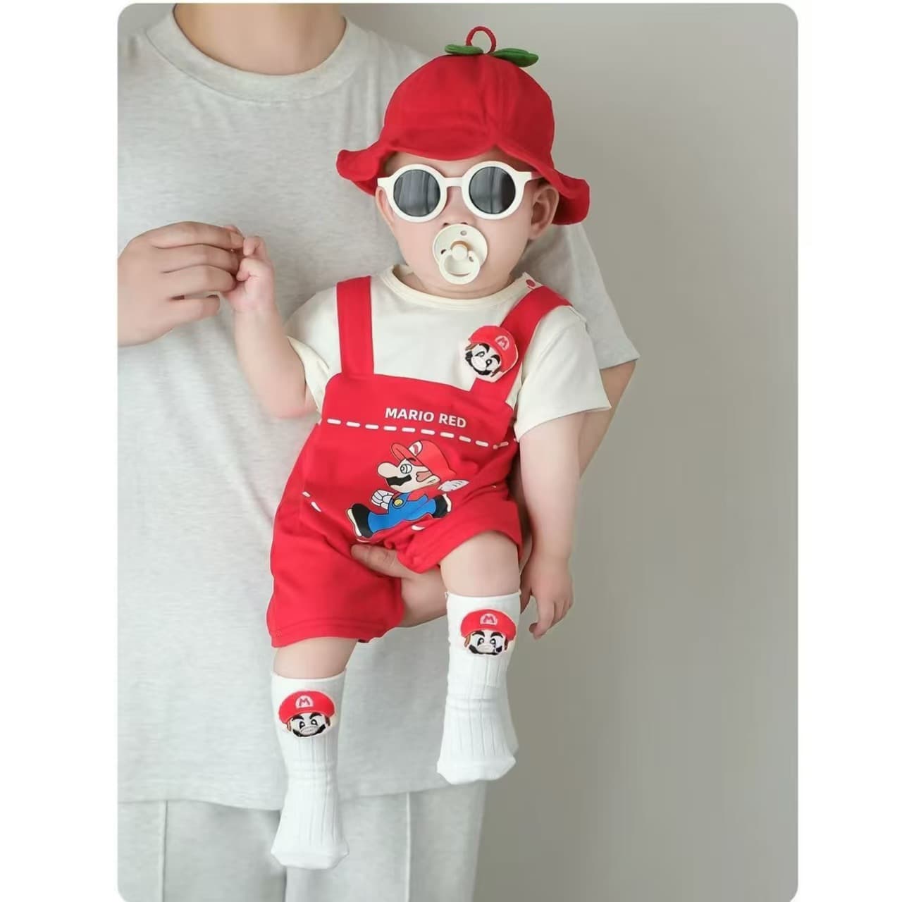 Infant short-sleeved jumpsuit, men's and women's casual cartoon cute fake two-piece cute crawling suit for going out