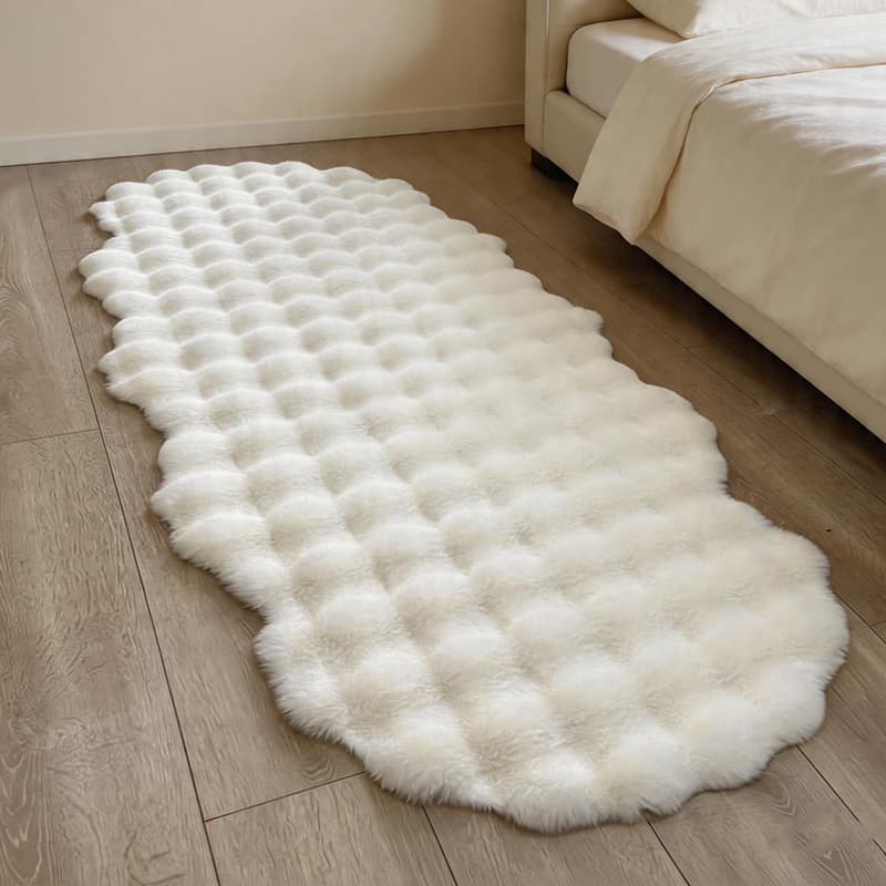 Faux Rabbit Fur Bedside Rug for Girls' Bedroom, Bubble Plush Floor Mat, Window Sill Cushion, Living Room Sofa Cushion